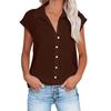 Women Casual Short Sleeve Shirt Summer Solid Color Lapel Top Single Breasted Blouse