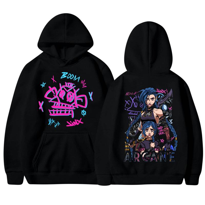 Arcane-Jinx Anime Figur Grafiska Huvtröjor Vinter Huvtröja Casual Sportig Långärmad Toppar Höst Herrkläder Huvtröjor & Sweatshirts herr