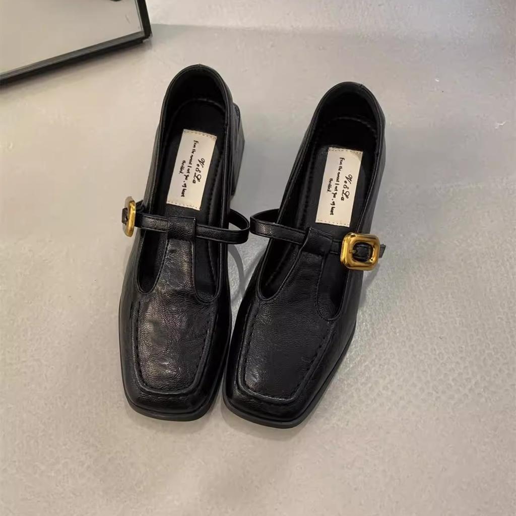 French Retro Square Head Thick Heel Single Shoes Female Spring and Autumn New Evening Wind Korean Version Fairy High Heels Mary Jane Small Leather