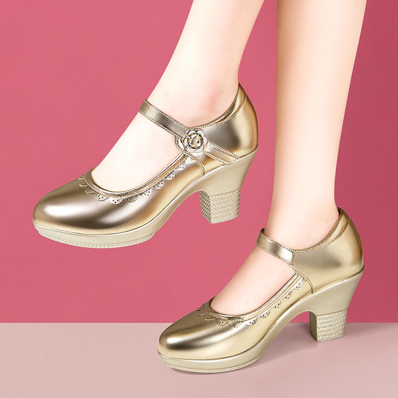 

5,5 см 7 см Женские туфли Мэри Джейн из мягкой кожи с мелким вырезом на платформе, весна 2025, туфли на среднем блочном каблуке для офиса, танцев, для мамы 38