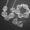2026 Boutique Jewelry, Silver Jewelry Square Threaded Necklace Bracelet Earrings Three-piece Set