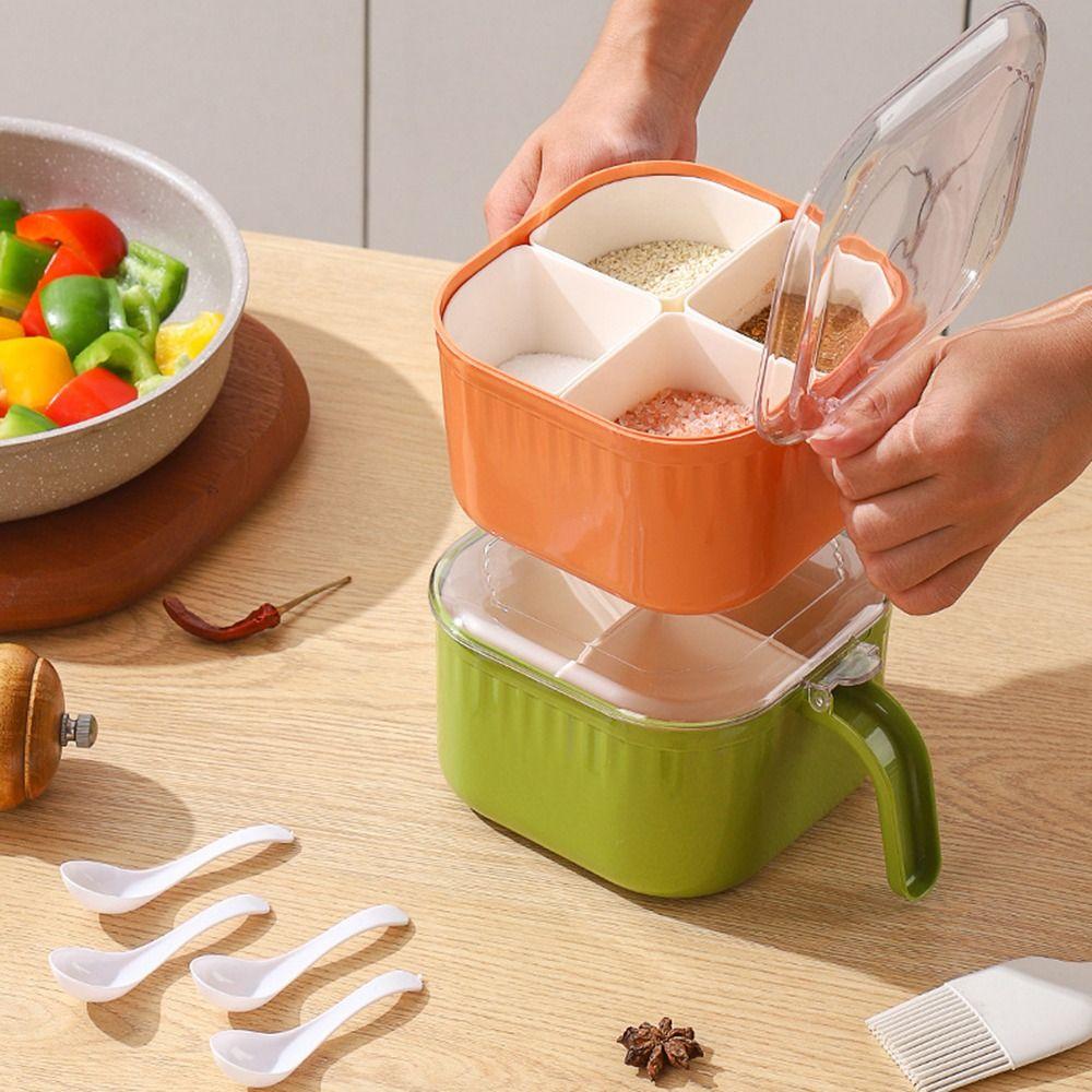 4 in 1 Condiment Jar Moisture-proof Condiments Dispenser Save Space Seasoning Box  Camping