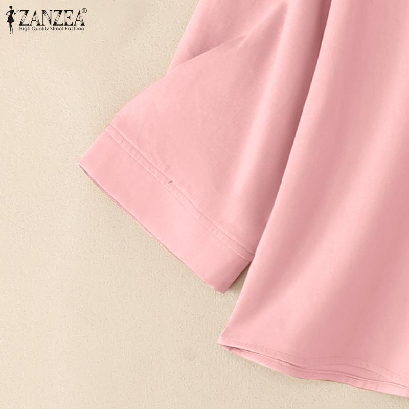 ZANZEA Women Casual Stand Collar Loose 3/4 Sleeve Cotton Blouse