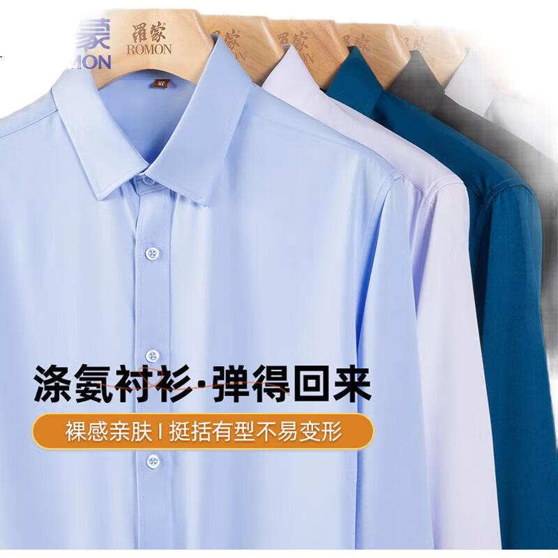 ROMON Men's Long-Sleeve Shirt, Wrinkle-Resistant, Autumn New Arrival, Middle-Aged And Young Professional Work Uniform, High-Elastic Dress Shirt C801