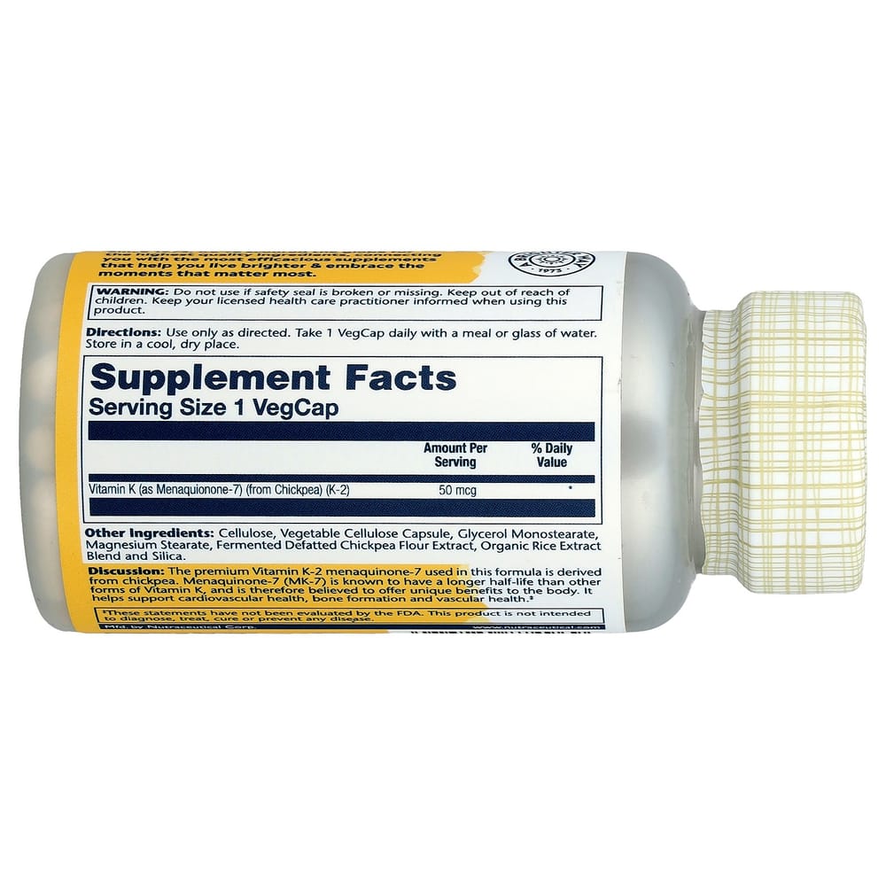 Solaray Vitamin K-2 Menaquinone-7 50mcg Veggie Capsules, 60 Count
