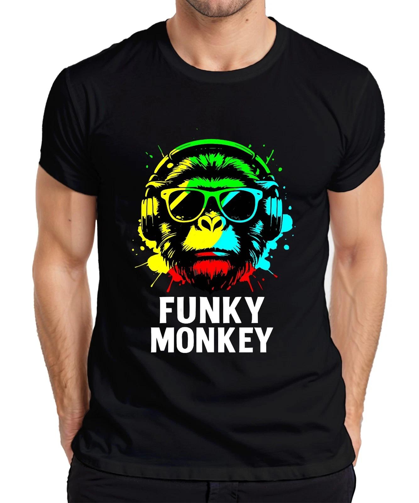 Funky Affe Kopfhörer Sonnenbrille Musik DJ Retro Bunt Streetwear Herren T-Shirt S
