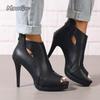 Fashion Large Size Black Thin High Heels Summer Boots Zipper Peep Toe Platform Ankle Boots Women Shoes Botines Para Mujeres Botas Mujer