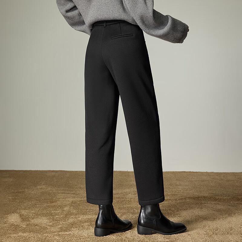 Chuyu Women's Winter Fleece Lined Cropped Woolen-Look Casual Pants