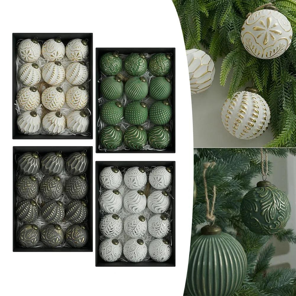 Rustic Christmas Ball Ornaments 12PCS Set with Hanging Loops Vintage Style for Tree Decoration Polypropylene Material