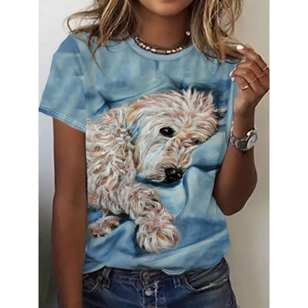 New Women's Kawaii Animal Pattern Printed T-shirt Casual Short-sleeved Round Neck T-shirt Cat Goat Anime Tops Clothing