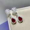 Hui Zhi Yi 2023 Silver Simulated Red Zircon Drop Earrings - European & American Trend