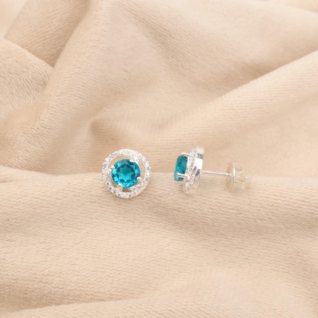 Damen Geschenk Apatit Edelstein 925 Sterlingsilber Schmuck Zirkon Ohrringe 0,41" CZE-8-10