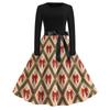 Women's Vintage Christmas Print Long Sleeve Round Neck Party Dress for Holiday Parties
