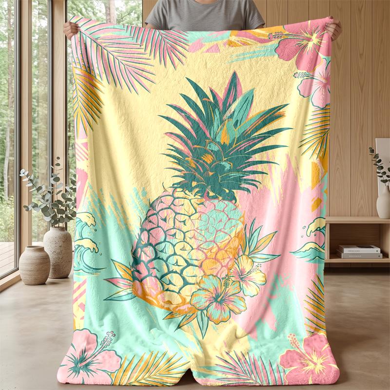 Tropical Pineapple Fantasy Theme Blanket Lightweight Warm Flannel Blanket Decorative Throw Blanket for Home Decoration
