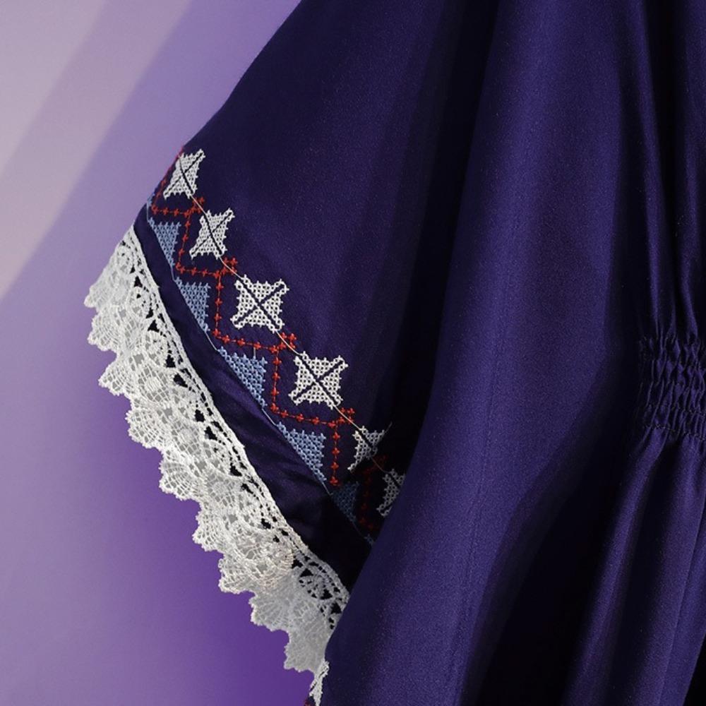 Embroidery Short Sleeve T Shirt Lace-up Tassel Ethnic Style Tops Bohemian Style T-shirt  Women