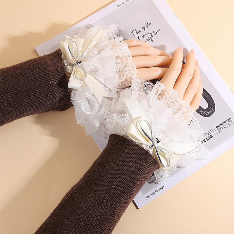 Лолита Кружево Бант Цветочный Рюш Рукава Ручные Милая Девушка Эластичный Напульсник Косплей Манжета Короткое Свадебное Украшение на Запястье