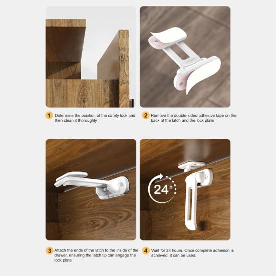 10Pcs Child Safety Cabinet Lock Hidden Child Proof Cabinet Lock with Long Locking Arm Adhesive Cabinets Drawers Baby Proofing Locks