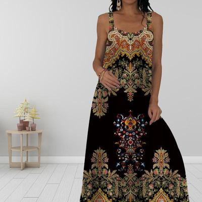 Damen Slip Dress Maxi Langes Kleid Komplizierte Muster Print Kleid Frühling & Sommer V-Ausschnitt Freizeit Urlaub