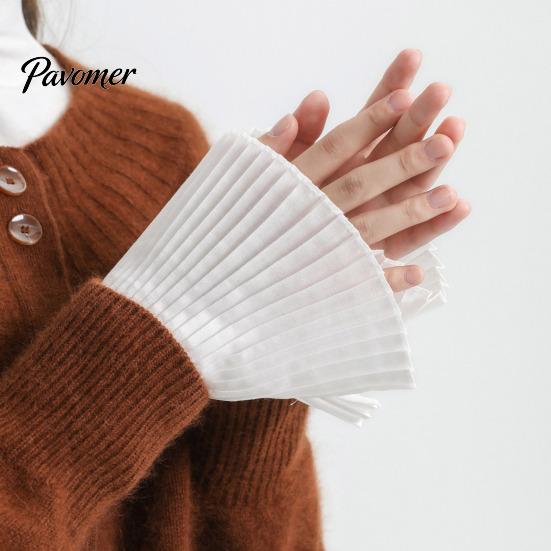 Versatile Clothing Accessories Pleated Fake Sleeve Cuffs for Women, French Style Detachable Stylish Layering Essentials Extenders with Buttons,