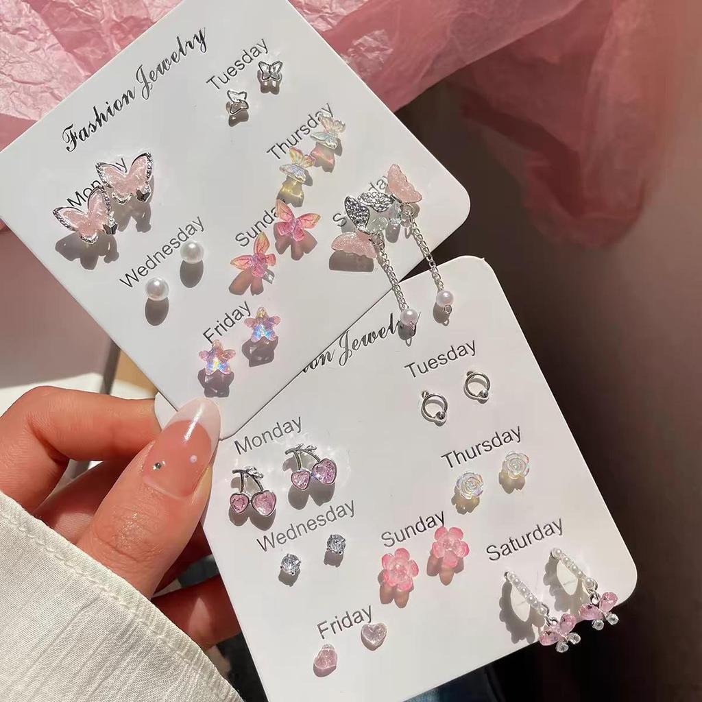 2025 Floral One-Week Earring Set for Girls