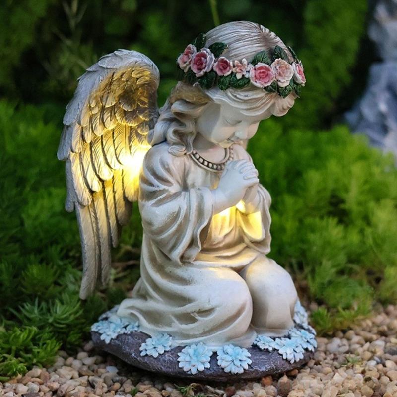 Figurka Anioła Modlącego LED Lampa Solarna do Dekoracji Ogrodu i Podwórka Wodoodporna Statua Ornament Nagrobny Cmentarny