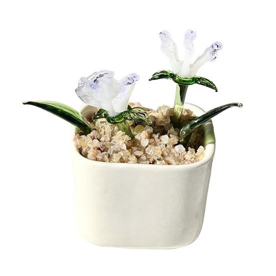Miniature Glasblomst Figur Håndblæst Mini Blomsterbuket i Pot Samlerobjekt Blomstrende Blomsterpynt til Hjem Indendørs Borddekoration