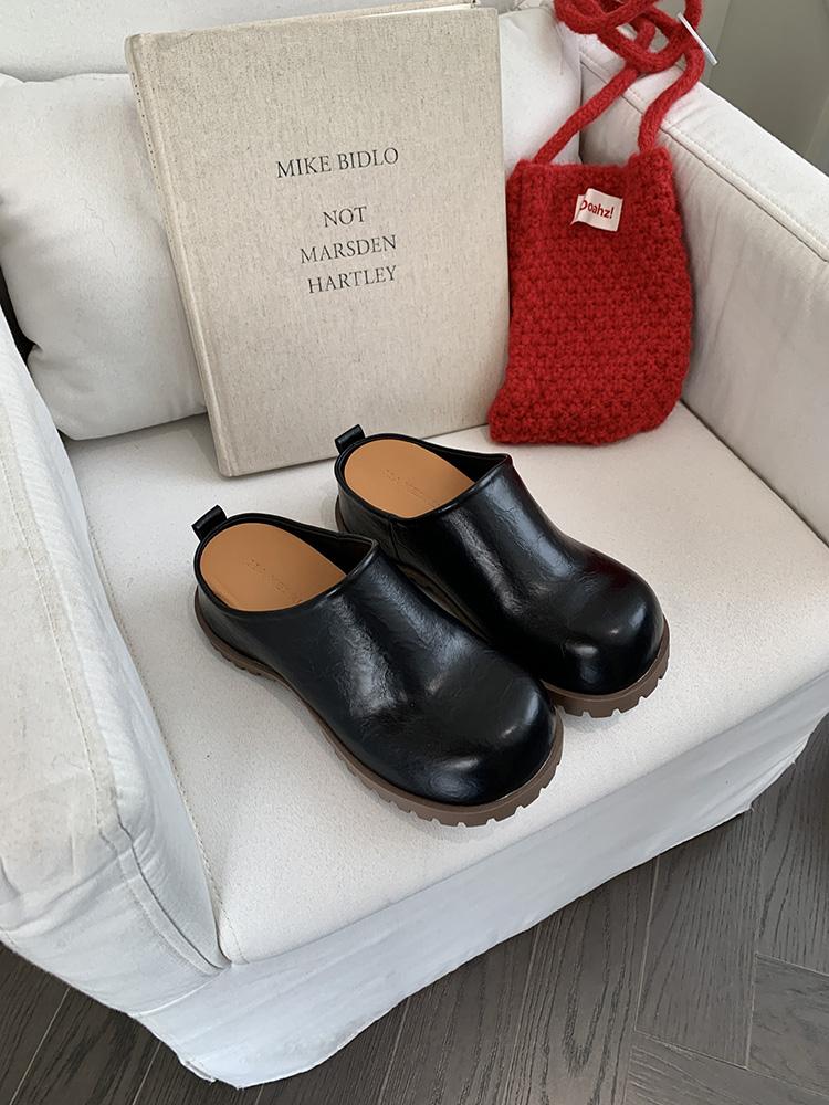 Women's Slippers Closed Toe Thick Bottom Increased Inner Height Sandals Retro Solid Color Flat Bottom Women's Slingback Shoes