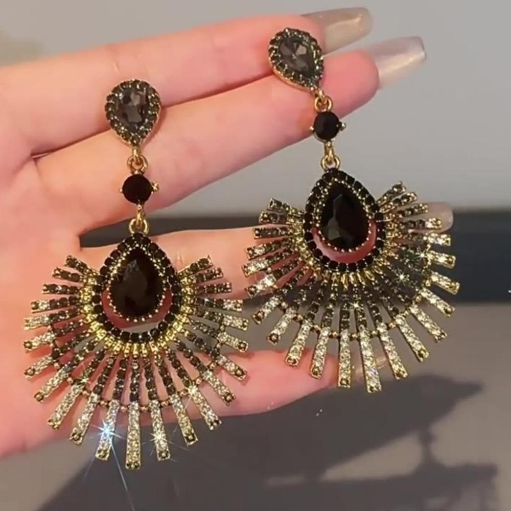 

Crystal Tassel Tassel Dangle Earrings Exaggerated Vintage Earrings Girls чорний