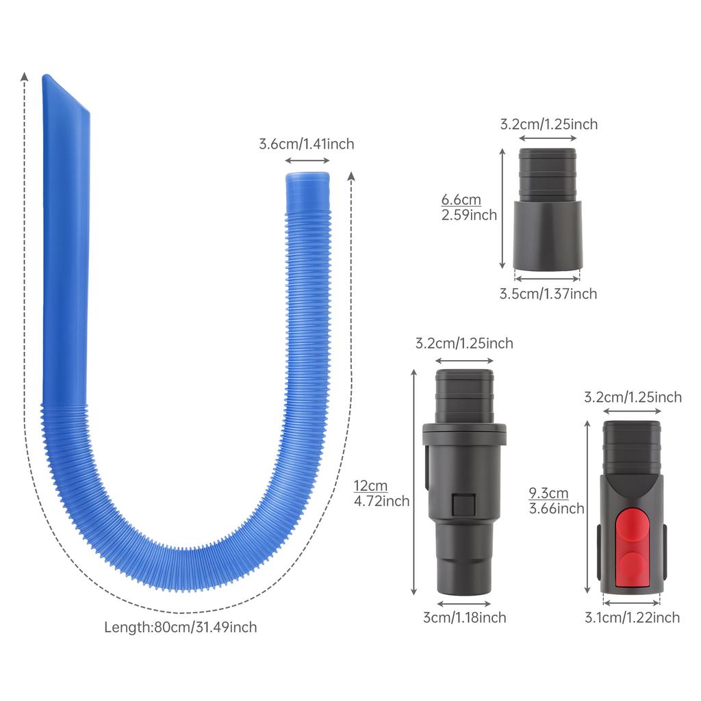4pcs Reusable Flexible Vacuum Hose Attachments Heavy Duty Corners Gaps Dryer Vents Cleaning Hard Reach Areas Universal Fit