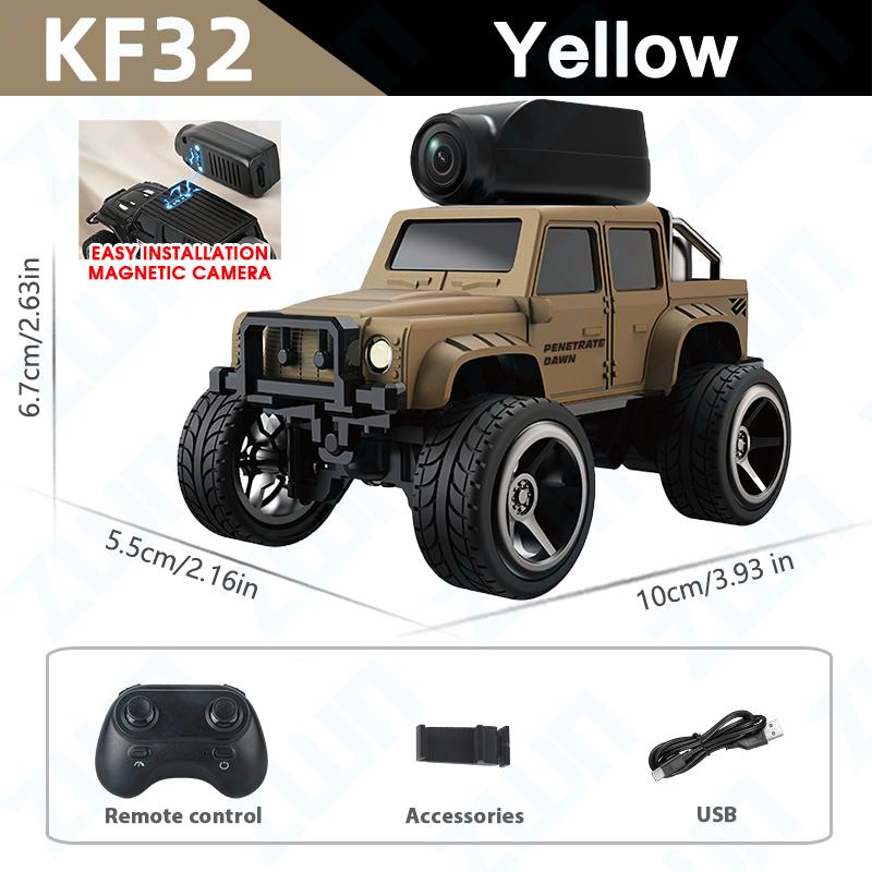 AAYB1 KF32 1:64 RC Mini Climbing Alloy Video Car With LED Light and HD Camera Radio Remote Control Vehicle Toy for Kids Best Gift