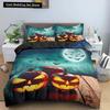 Happy Halloween King Queen Duvet Cover Orange Pumpkin Bedding Set Kids Teens Adults Bats Horror Festival Polyester Quilt Cover