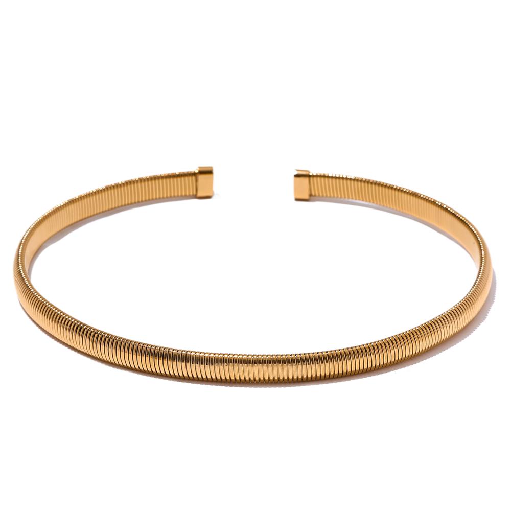 Yhpup 316l Stainless Steel Thick Elastic Torques Necklace for Women Waterproof 18K PVD Plated Texture Statement Choker Jewelry
