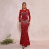 Elegant Mesh Rhinestone Bodycon Bandage Dress with Long Sleeves