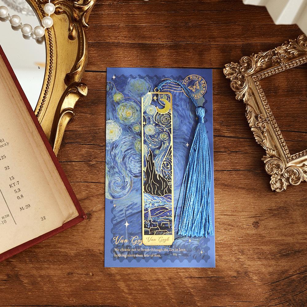 1PC Exquisite Floral Painting Metal Bookmark Hollow Bronzing Bookmark With Tassel Gifts For Book Lovers Writers Readers Students
