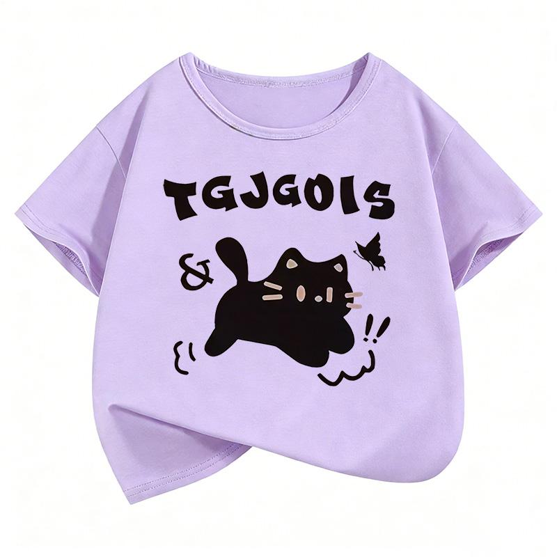 Süßes Katzenmuster Kinder T-Shirt Sommer Kurzarm Cartoon Tier Jungen und Mädchen Kleidung Süßes Oberteil
