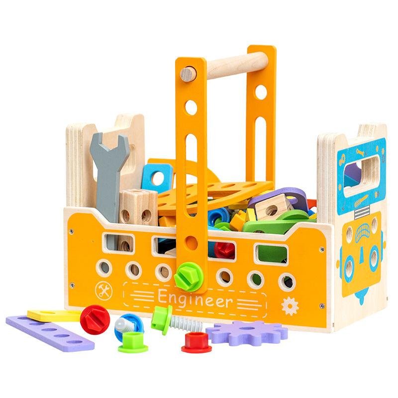 Wooden Children's Early Education Enlightenment Combination Disassembly and Assembly Building Block Multi-functional Tool Cart Screw Educational Toy