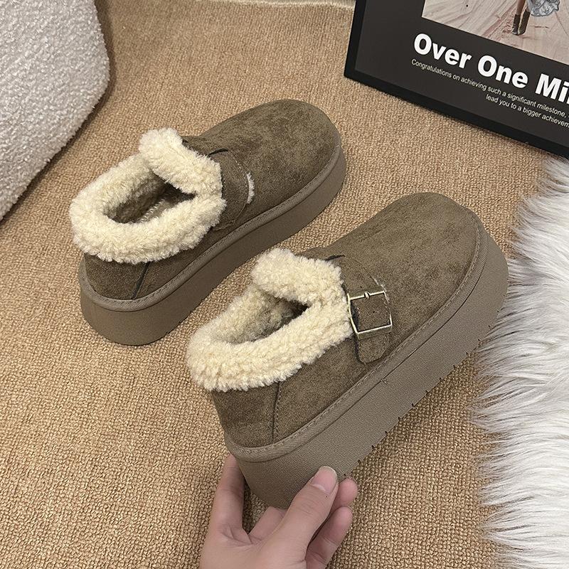 En fot tjock-sulade snökängor för dam 2025 vinter nya påhögade och förtjockade pälsintegrerade höjande nordöstra bomullsskor