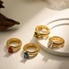 Anelli Placcati Oro 18K Impermeabili Cristallo Multicolore Texture a Strisce Chunky Anello Nuziale Quadrato Lucido Delicato Zircone Gioielli Punk