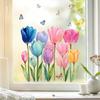 Aquarell Tulpe Schmetterling Statisch Haftende Glasfolie Aufkleber für Wohnzimmer Französisches Fenster Heimdekoration