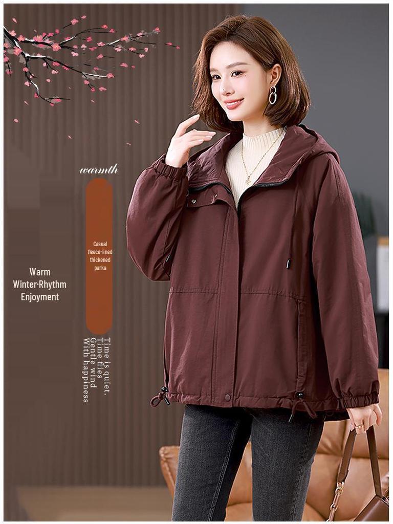 Women's 2024 Winter Hooded Fleece-Lined Parka, Plus Size, Casual, Thick Cotton Coat for Middle-Aged Moms