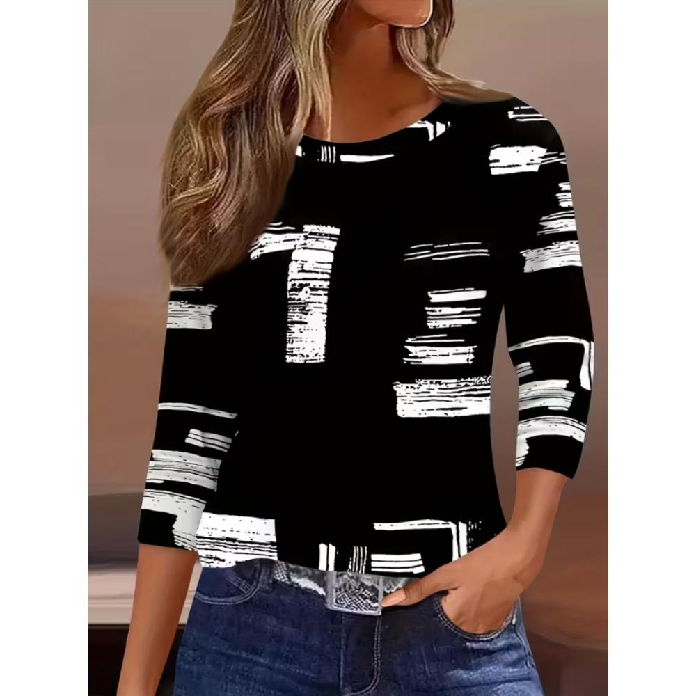 Summer Fashion Women's Casual Long-sleeved Printed T-shirt Top