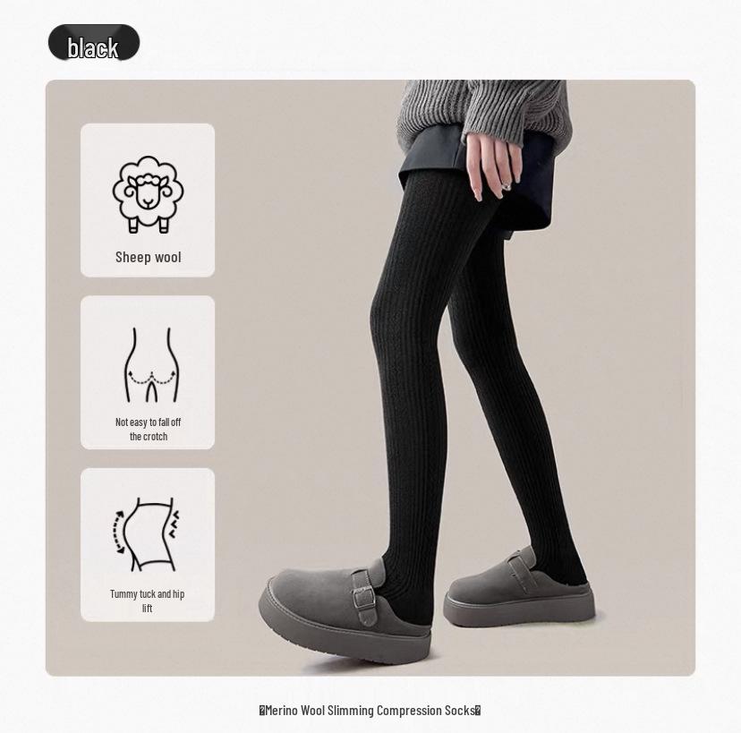 Women's Thickened Wool Cable Knit Pantyhose - Cashmere Warm, Vertical Stripe, Hip-Lifting Leggings with Right-Angle Heel for Autumn & Winter