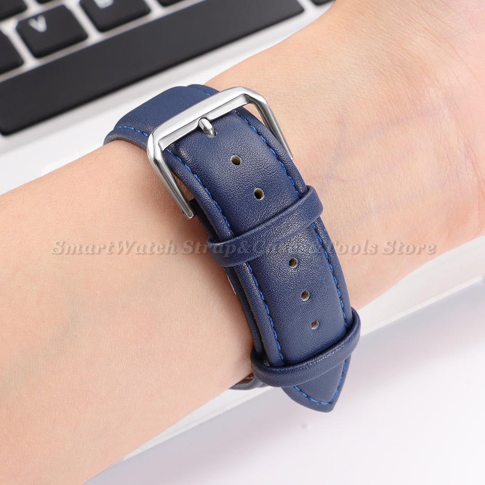 Universal Calfskin Leather Watch Strap Soft Material Watch Band 12/14/16/18/20/22mm Wristbands with Silver Stainless Steel Clasp