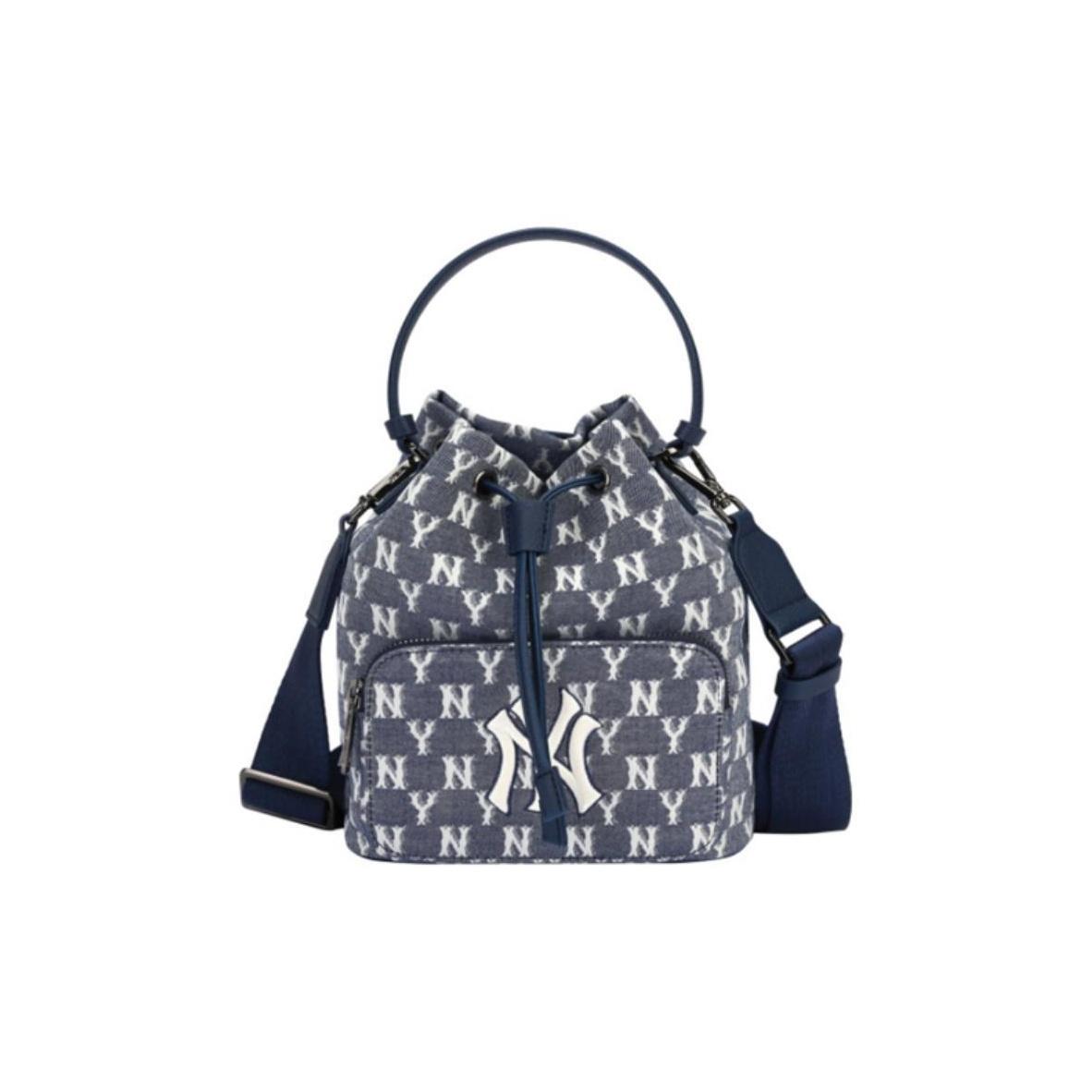 

MLB Monogram Series NY Yankees Retro Floral Print Drawstring Closure Bucket Bag Unisex Bags Denim-Blue 32BG34111-50N Denim Blue
