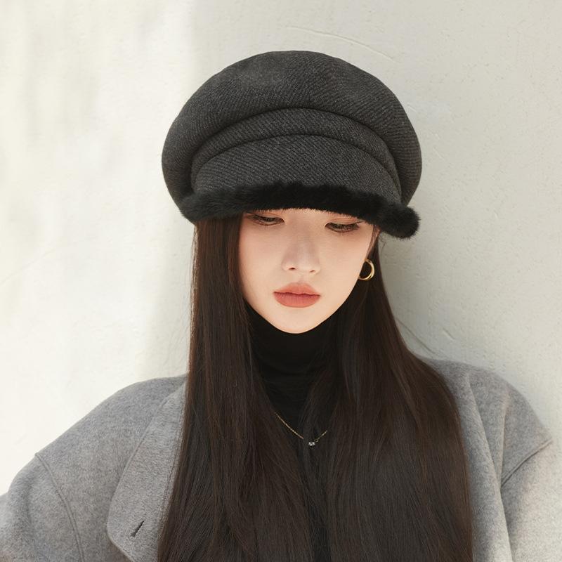 Plush Warm Plush Beret Women's New Autumn and Winter Octagonal Hat Thickened Fashion Pile Hat Bucket Hat