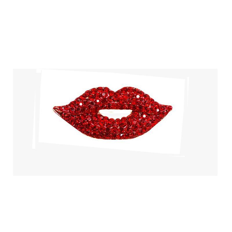 Sexy Red Lips Big Rhinestone Crystal for Women Brooches Pin Badges Alloy Backpack Icons Girls Jewelry