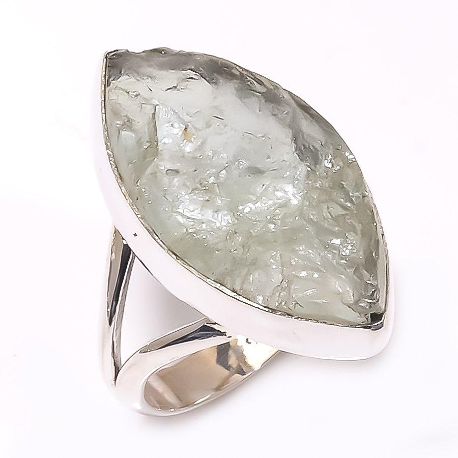 Natural Aquamarine Rough Gemstone 925 Solid Sterling Silver Gift Ring S.8 O7e98