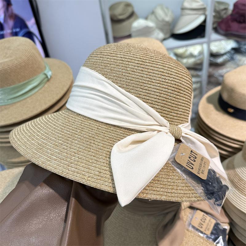 Top Stylish Round Wide Brim Foldable Sun Hat Womens Summer Beach Hat With Bow