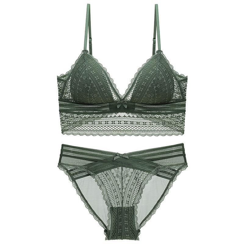 Sexy Spitzen-Bügelloses BH-Set mit tiefem Rücken, dünnen Baumwoll-Push-Up-Polstern und Schmetterlingsknoten-Design