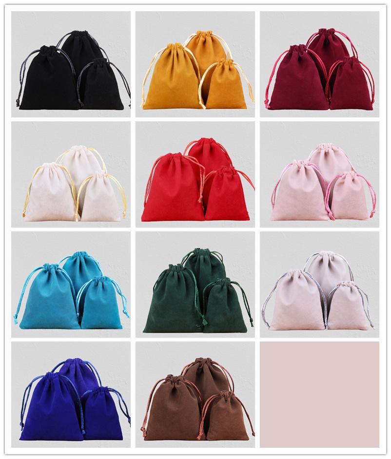 50 Pcs/Lot Soft Fabric Velvet Drawstring Gift Bags for Wedding Party Various Size Jewelry Package Elegant Pouches
